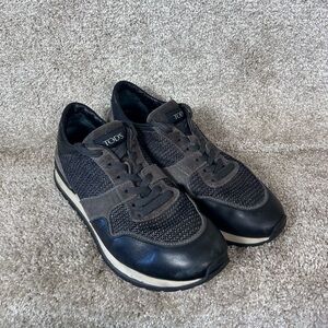 Tod's Black/Grey Leather and Suede Low Top Sneakers Size 8 Mens